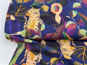 Bomuldsjersey - retro abe og gepard i varme toner